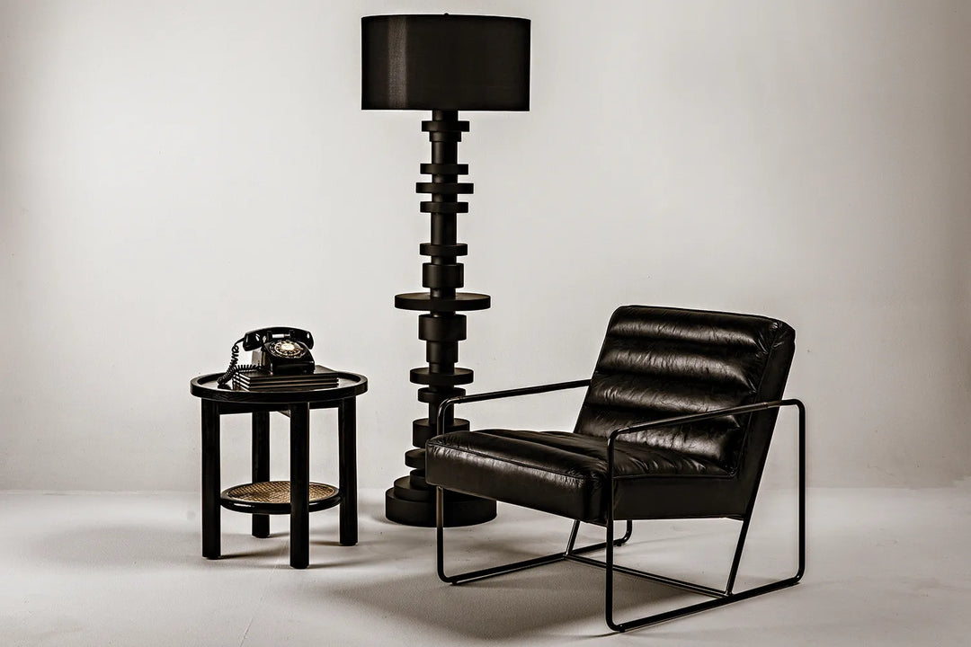 American Home Furniture | Noir - Wilton Floor Lamp with Shade, Black Steel