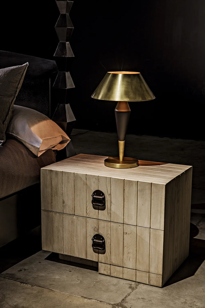 American Home Furniture | Noir - Blau Table Lamp, Steel with Brass Finish and Black Steel Detail