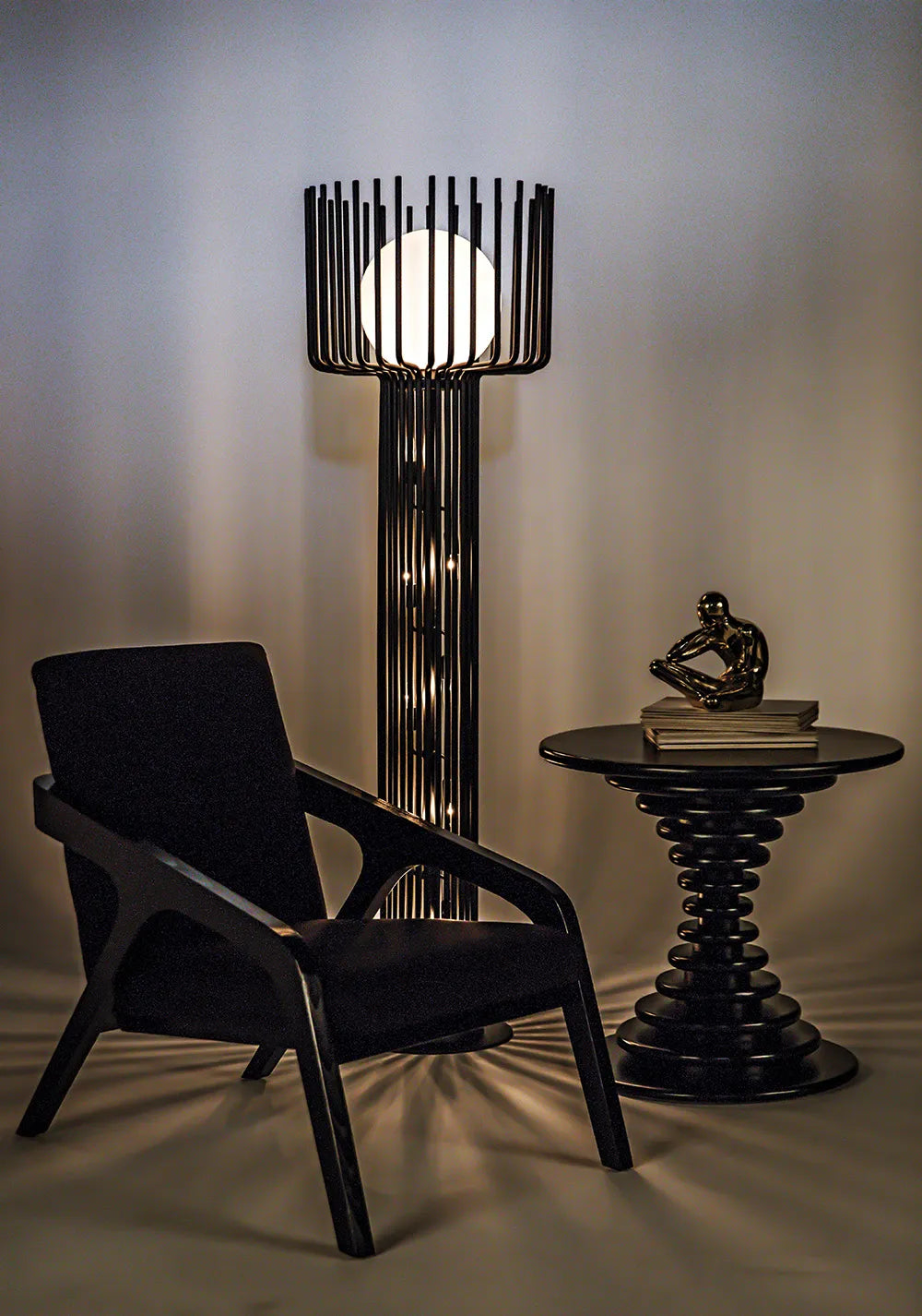 American Home Furniture | Noir - Lucis Floor Lamp, Black Steel