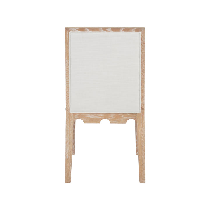 Square Back Dining Chair With Decorative Apron In Cerused Oak With Performance White Linen Upholstery - LANISTER CO
