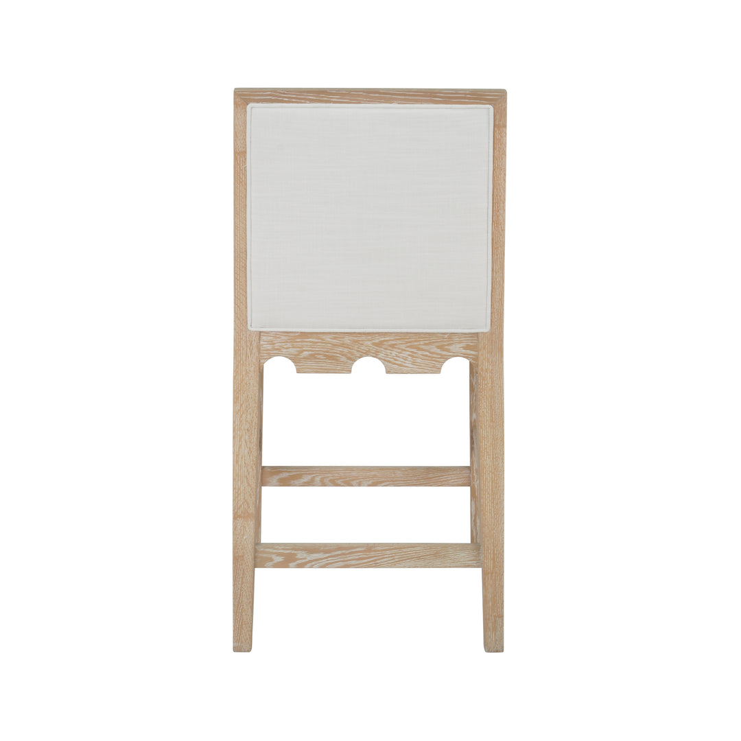 Square Back Counter Stool With Decorative Apron In Cerused Oak With Performance White Linen Upholstery - LANISTER CS CO