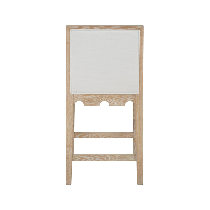 Square Back Counter Stool With Decorative Apron In Cerused Oak With Performance White Linen Upholstery - LANISTER CS CO