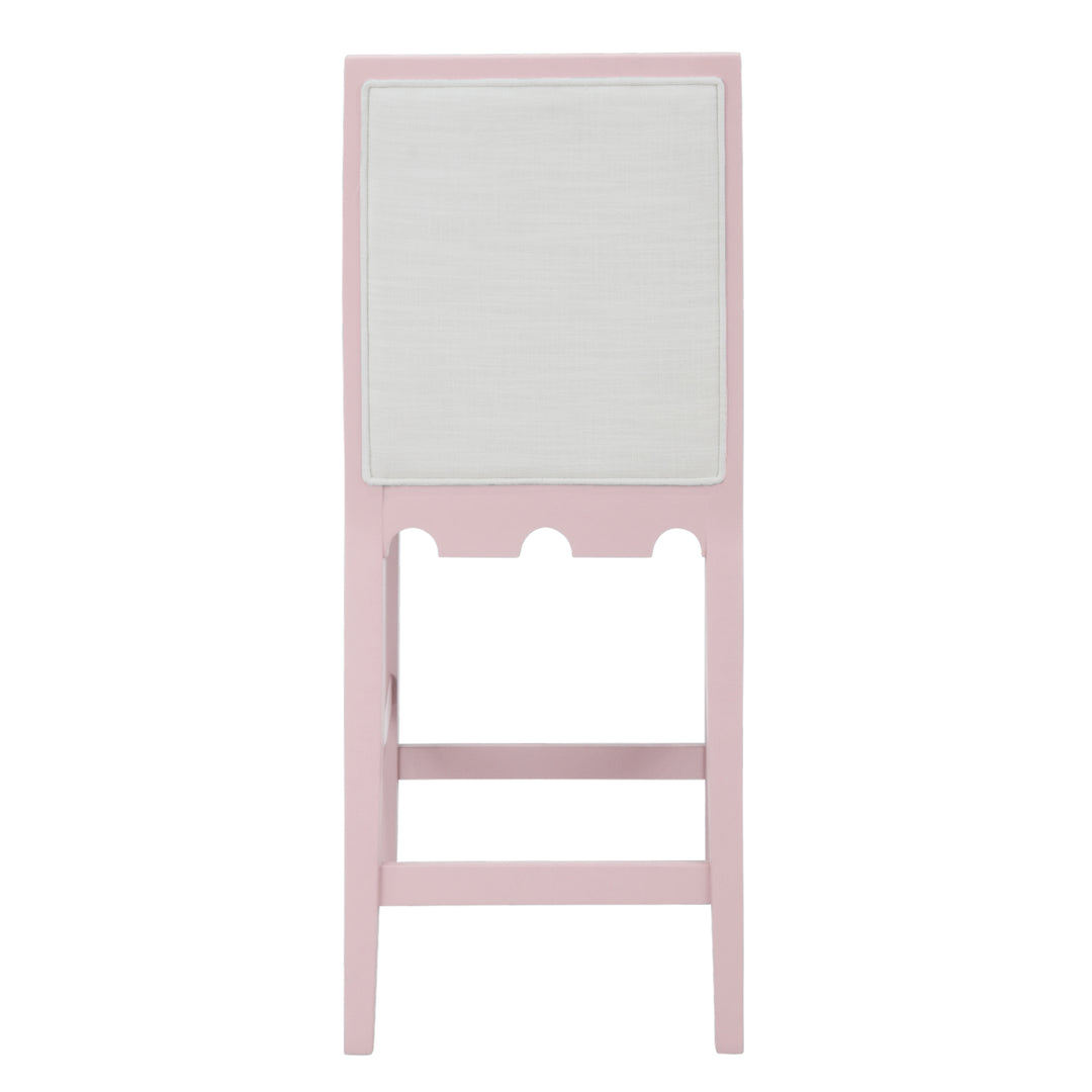 Square Back Counter Stool With Decorative Apron In Matte Pink Lacquer With Performance White Linen Upholstery - LANISTER CS PI