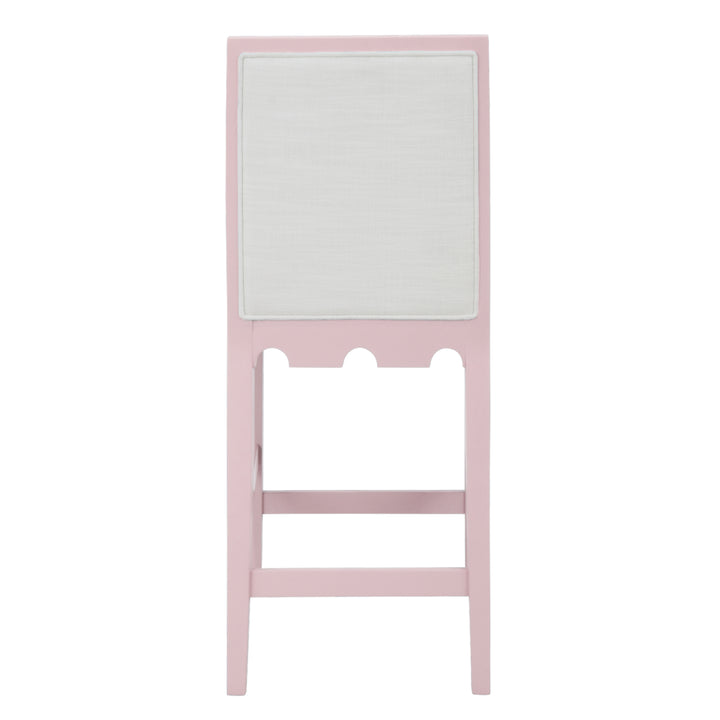 Square Back Counter Stool With Decorative Apron In Matte Pink Lacquer With Performance White Linen Upholstery - LANISTER CS PI