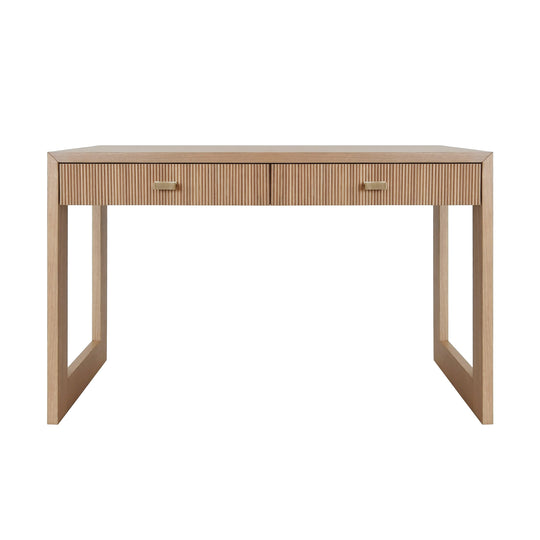 Two Drawer Desk With Fluted Detail In Natural Oak - LARKIN NO