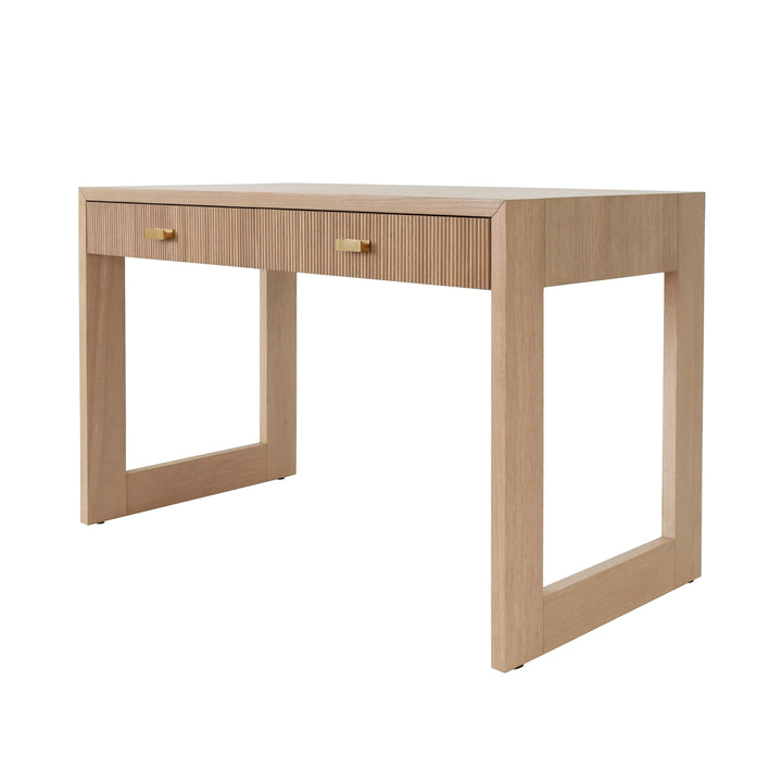 Two Drawer Desk With Fluted Detail In Natural Oak - LARKIN NO