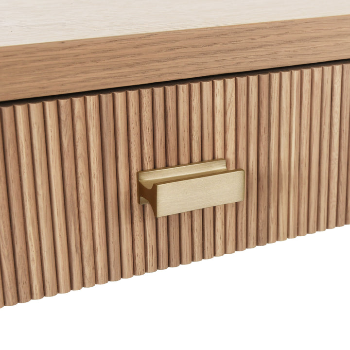Two Drawer Desk With Fluted Detail In Natural Oak - LARKIN NO