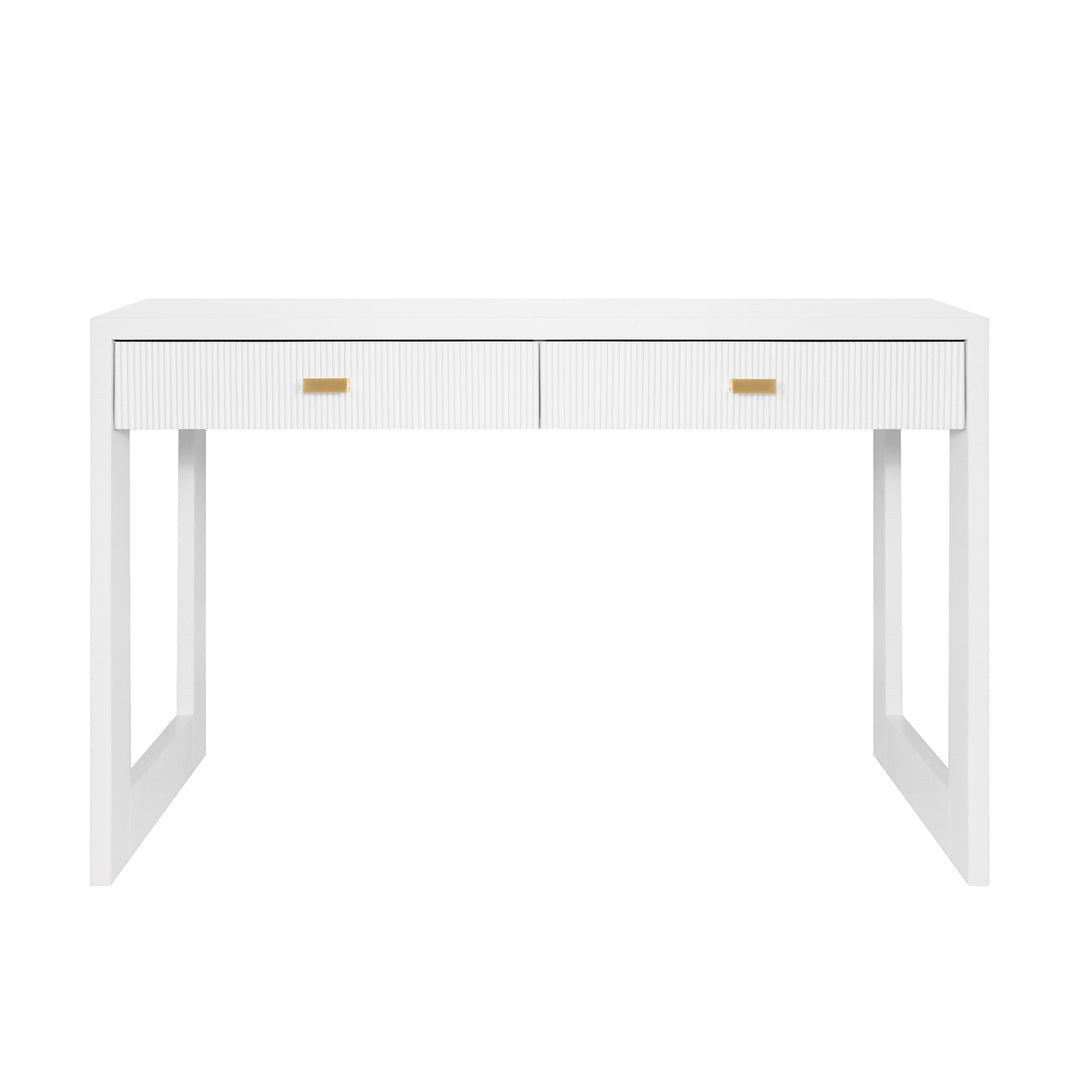 Two Drawer Desk With Fluted Detail In Matte White Lacquer - LARKIN WH