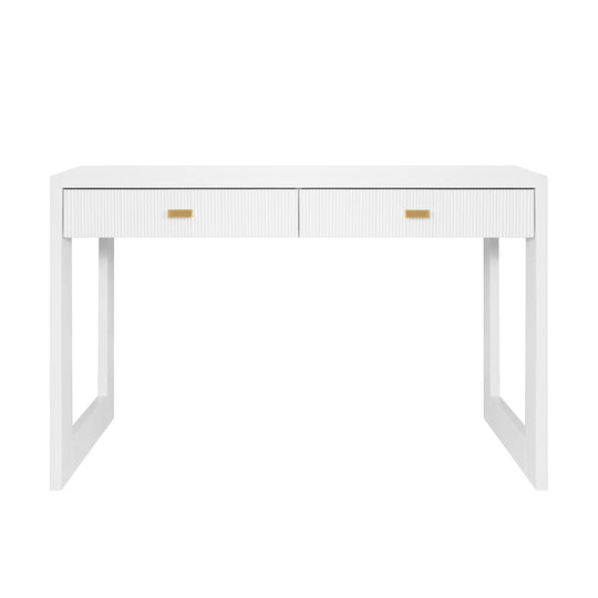 Two Drawer Desk With Fluted Detail In Matte White Lacquer - LARKIN WH