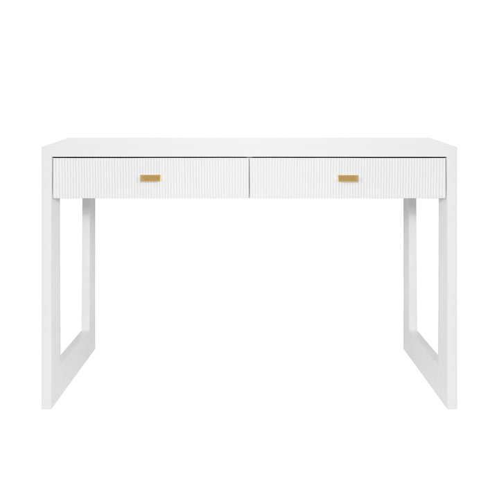 Two Drawer Desk With Fluted Detail In Matte White Lacquer - LARKIN WH