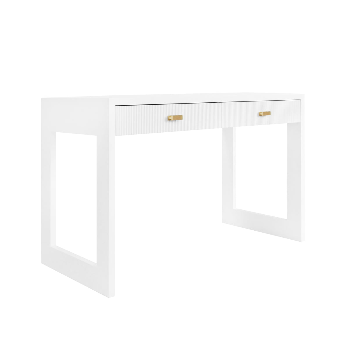 Two Drawer Desk With Fluted Detail In Matte White Lacquer - LARKIN WH