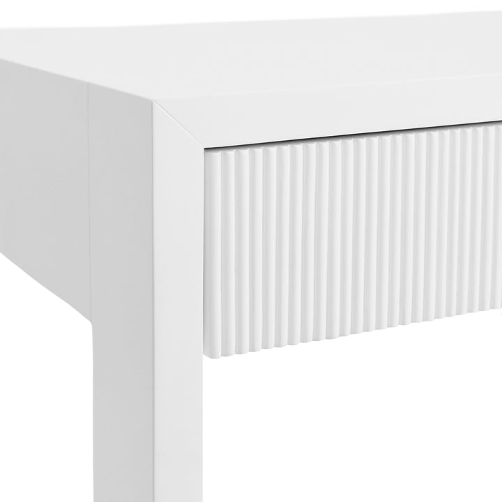 Two Drawer Desk With Fluted Detail In Matte White Lacquer - LARKIN WH