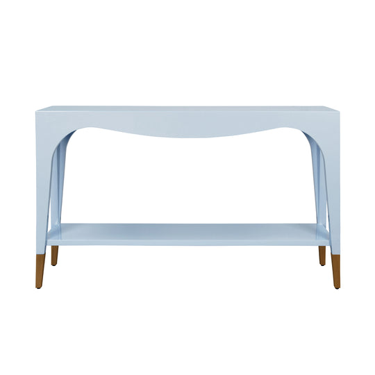 Two Tier Tapered Leg Console With Antique Brass Foot Caps In Light Blue Lacquer - LAVERNE LB