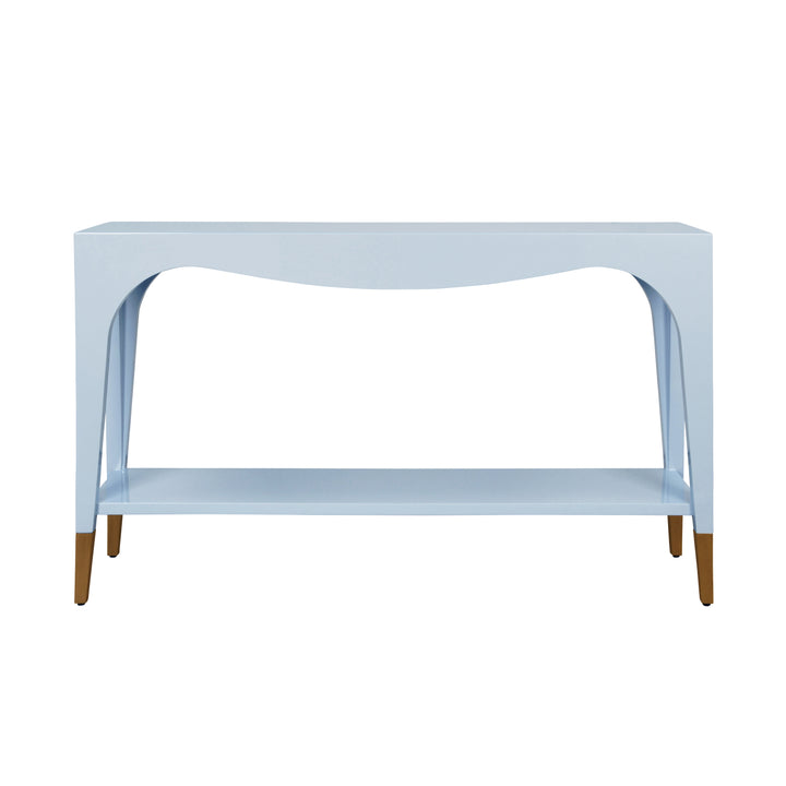 Two Tier Tapered Leg Console With Antique Brass Foot Caps In Light Blue Lacquer - LAVERNE LB