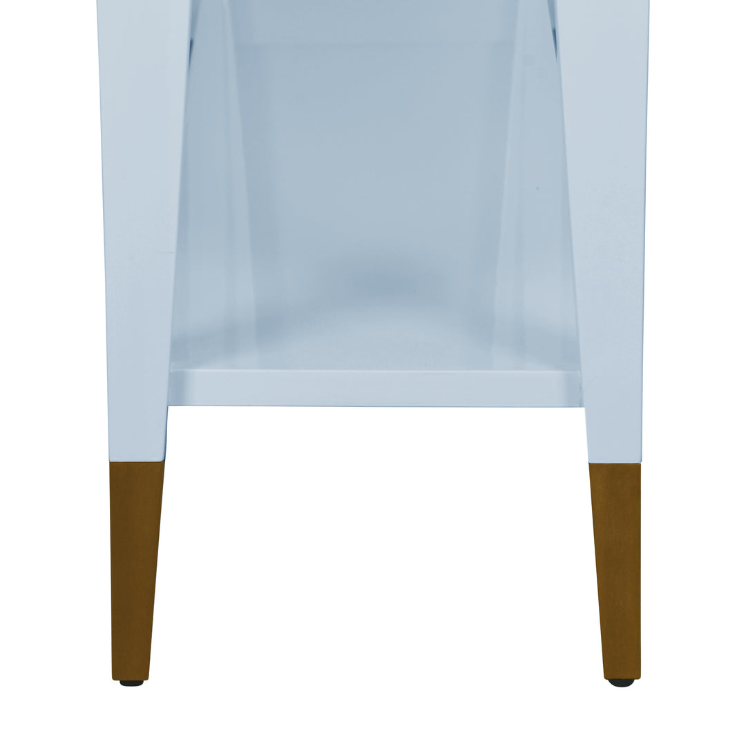 Two Tier Tapered Leg Console With Antique Brass Foot Caps In Light Blue Lacquer - LAVERNE LB