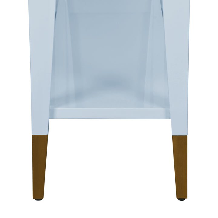 Two Tier Tapered Leg Console With Antique Brass Foot Caps In Light Blue Lacquer - LAVERNE LB