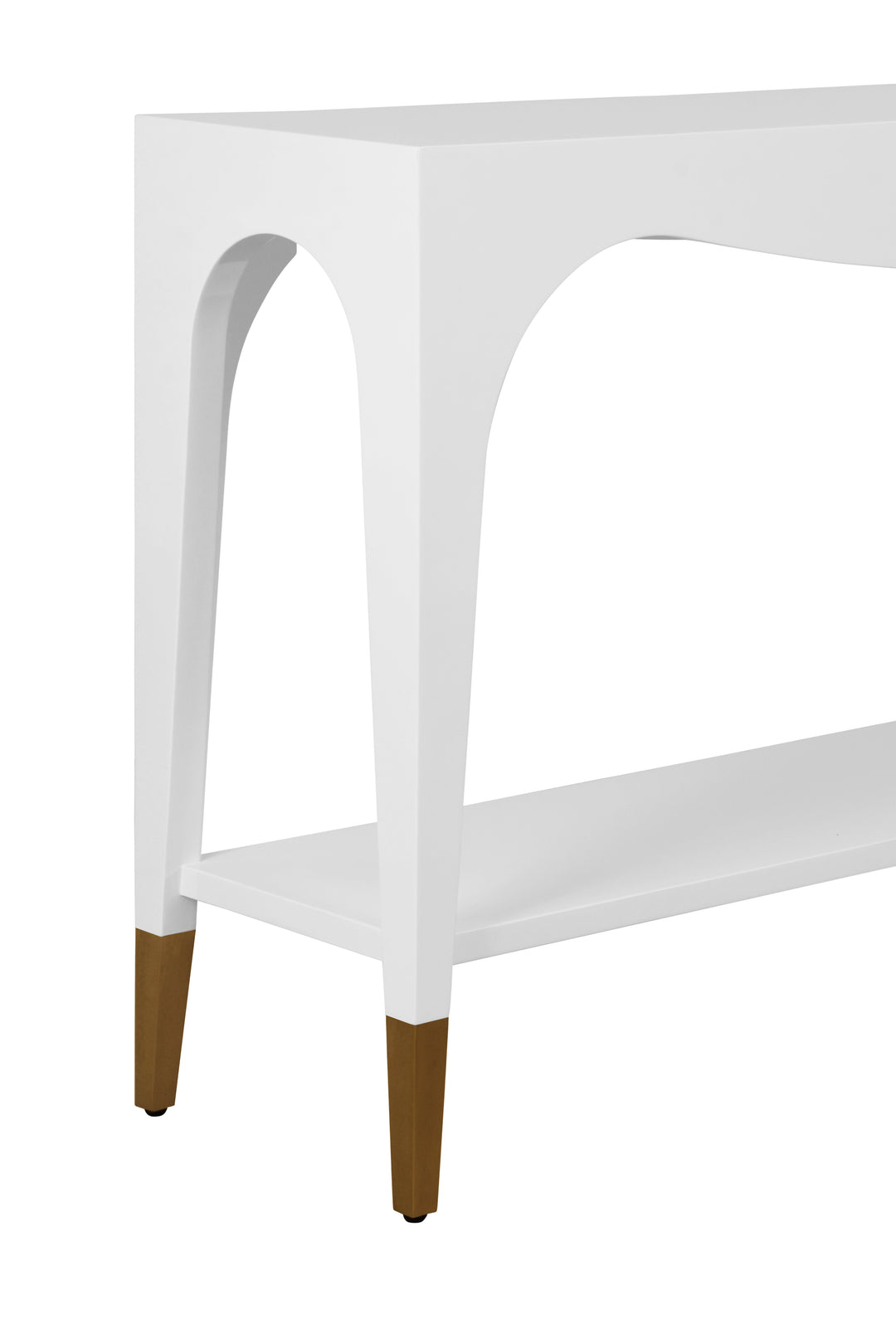 Two Tier Tapered Leg Console With Antique Brass Foot Caps In White Lacquer - LAVERNE WH