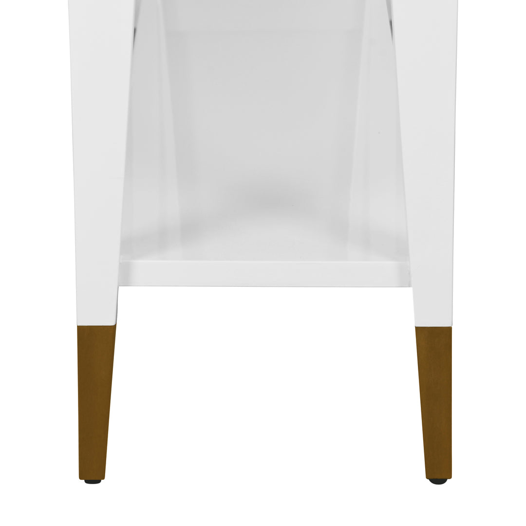 Two Tier Tapered Leg Console With Antique Brass Foot Caps In White Lacquer - LAVERNE WH