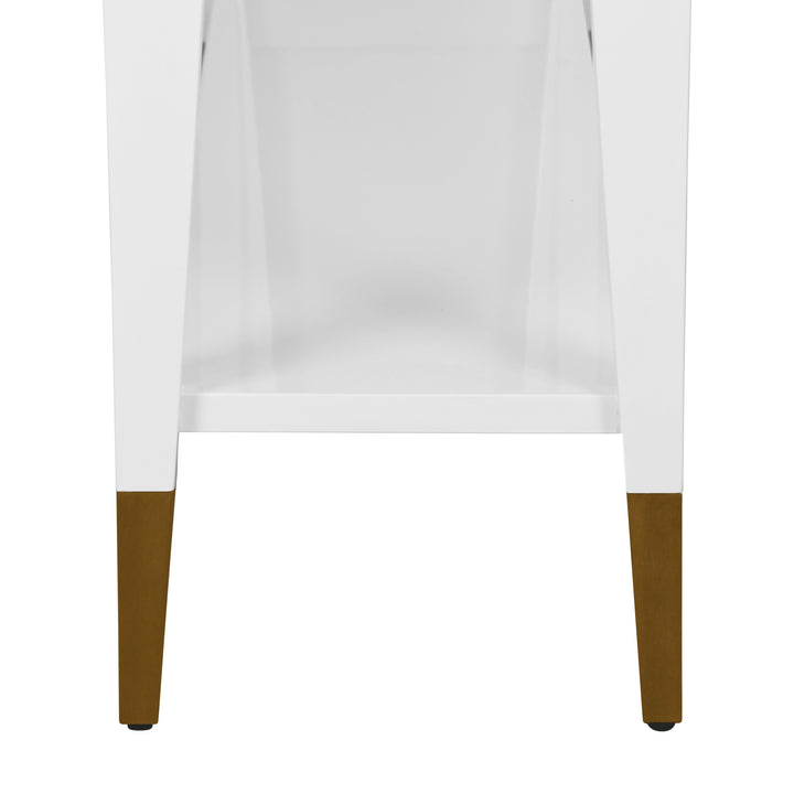 Two Tier Tapered Leg Console With Antique Brass Foot Caps In White Lacquer - LAVERNE WH