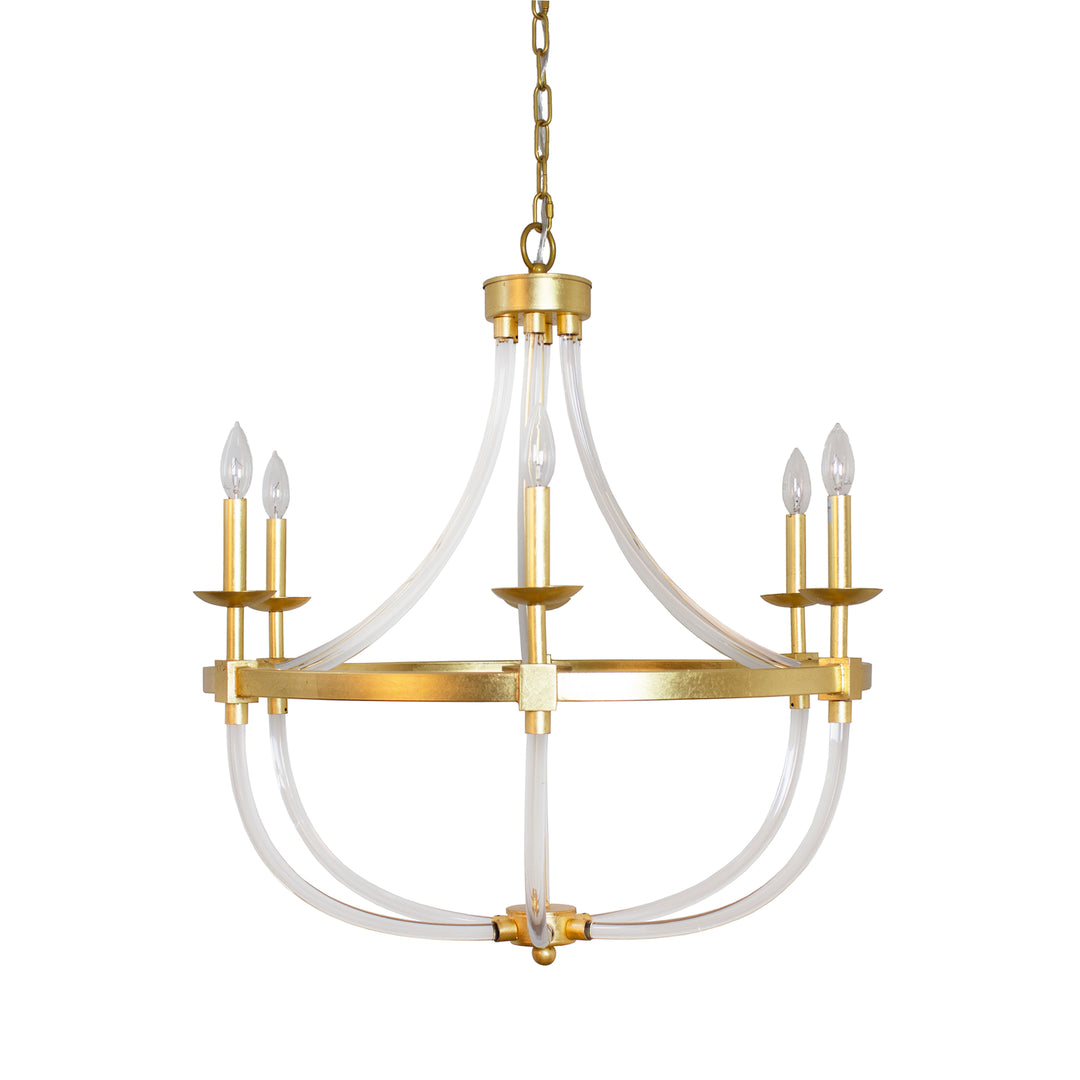 Six Light Chandelier With Acrylic Frame And Gold Leaf Details
 - LAYLA G