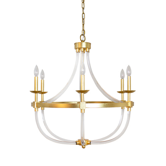 Six Light Chandelier With Acrylic Frame And Gold Leaf Details
 - LAYLA G