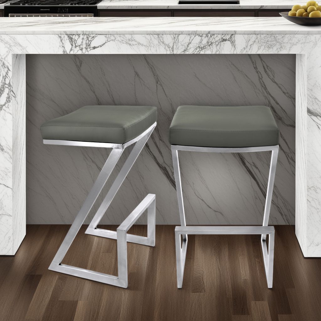 17"W x 17"D x 26"H / Gray/Brushed Stainless Steel