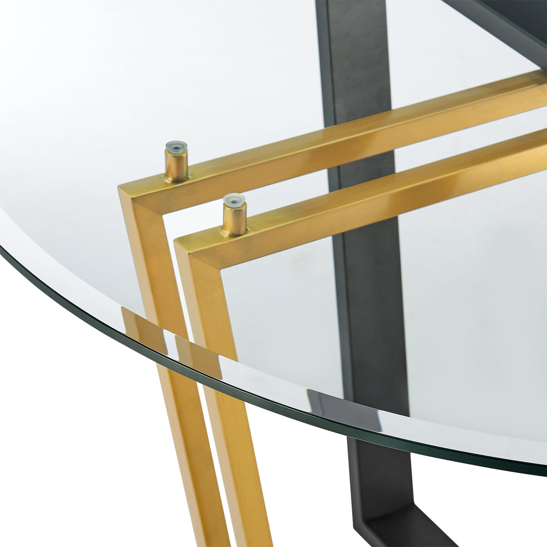 48"W x 48"D x 30"H / Gold Stainless Steel and Black Iron/Gold / Black