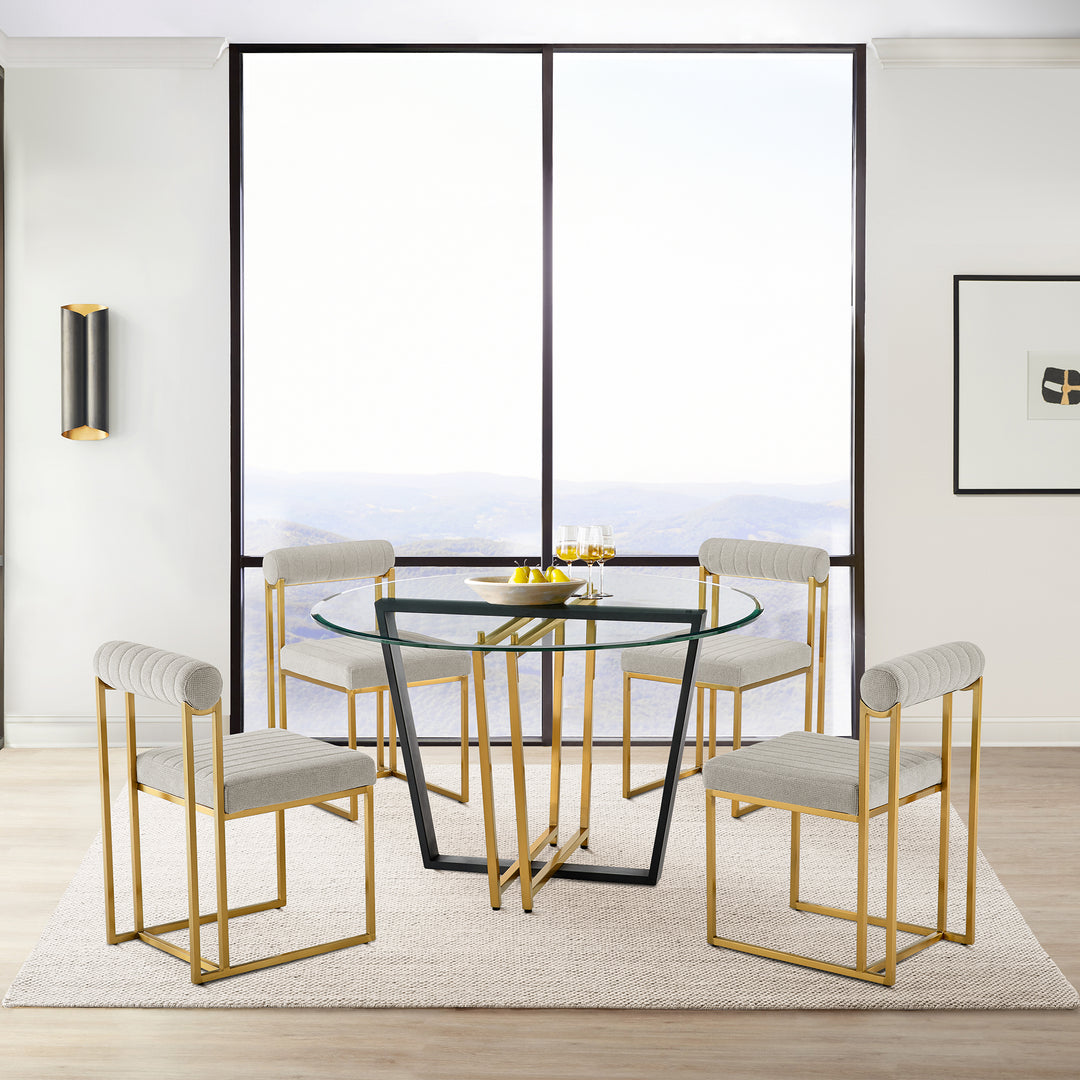 48"W x 48"D x 30"H / Gold Stainless Steel and Black Iron/Gold / Black