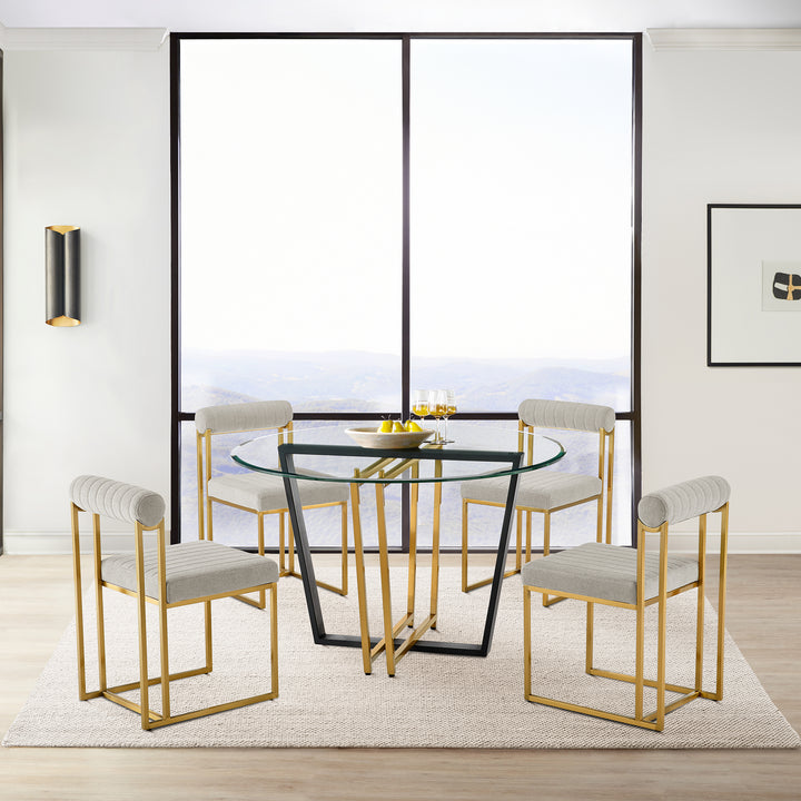 48"W x 48"D x 30"H / Gold Stainless Steel and Black Iron/Gold / Black