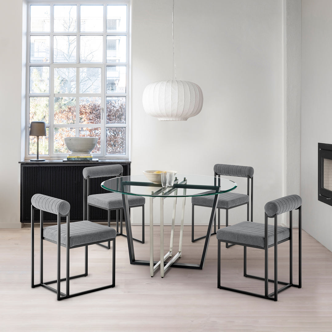 48"W x 48"D x 30"H / Stainless Steel and Black Iron/Stainless Steel / Black