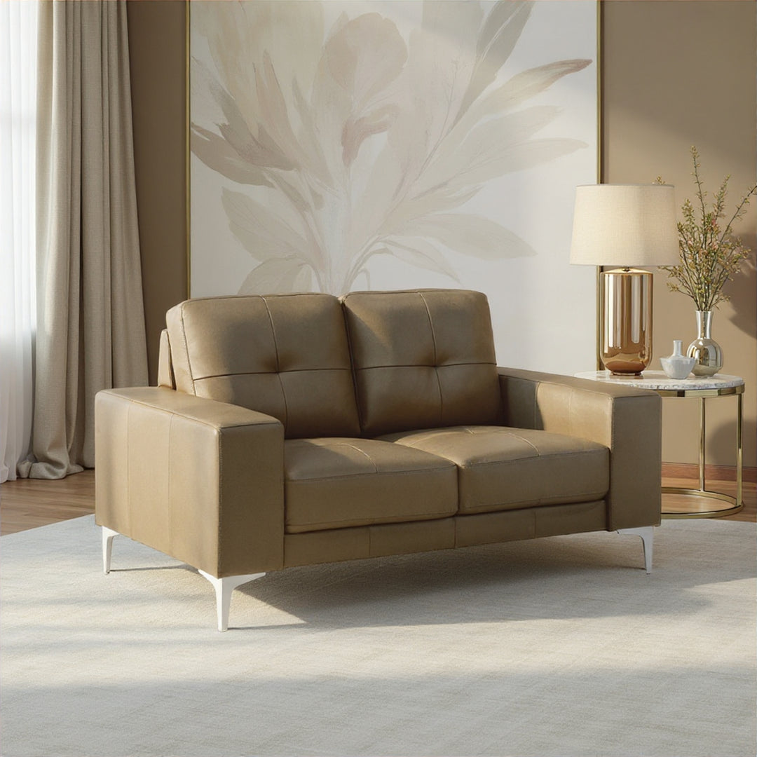 58"W x 34"D x 33"H / Khaki/Chrome Silver