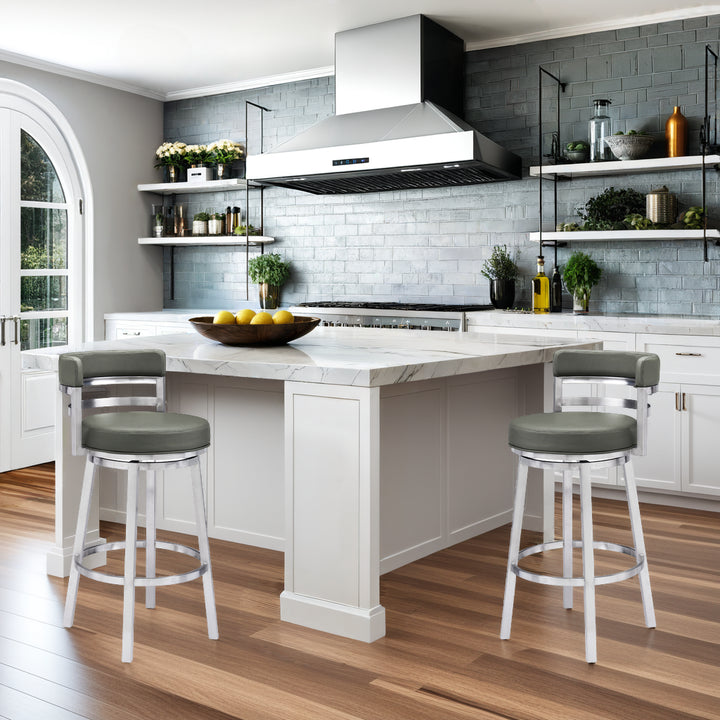 20"W x 21"D x 35"H / Gray/Brushed Stainless Steel