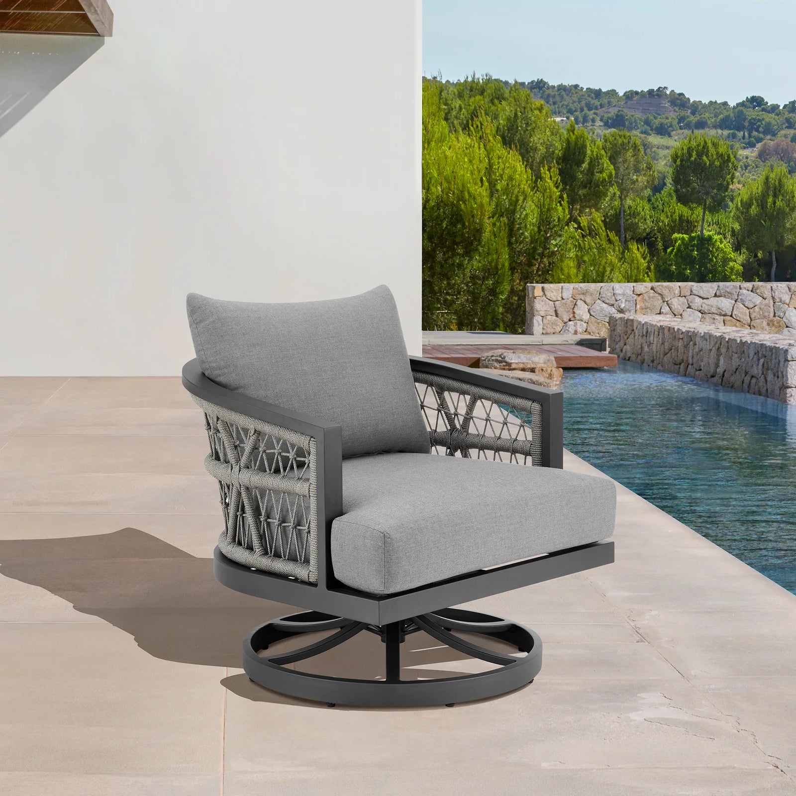 American Home Furniture Armen Living Zella Outdoor Swivel Chair