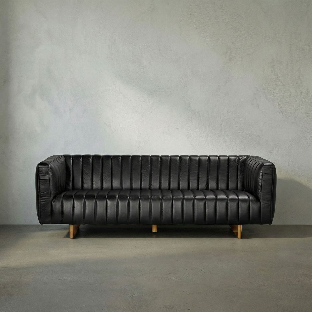 Noir - Khann Sofa, Ebony Black Leather - LEA-AS004BLL