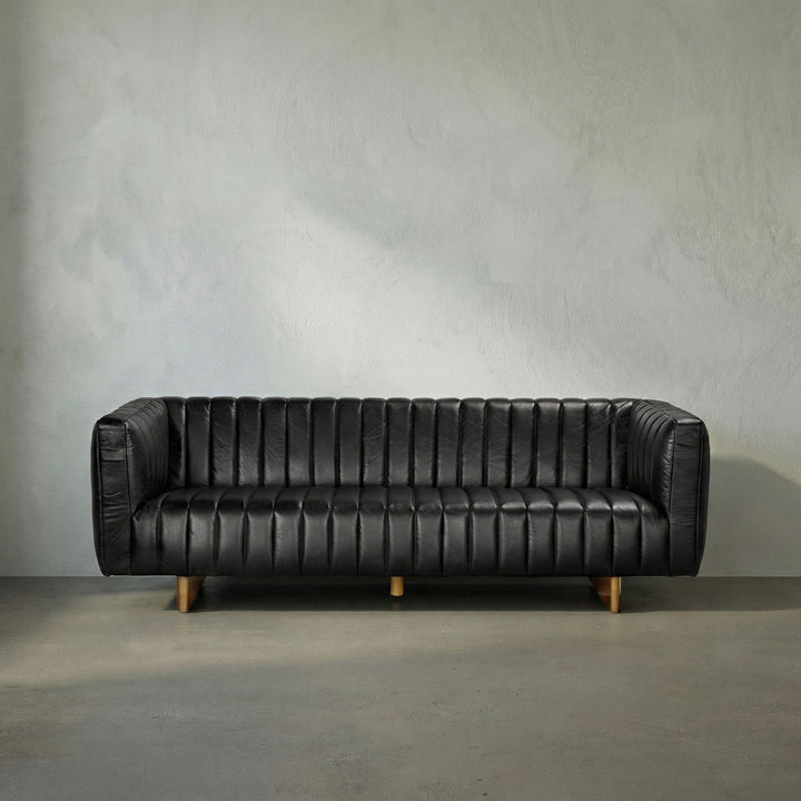 Noir - Khann Sofa, Ebony Black Leather - LEA-AS004BLL