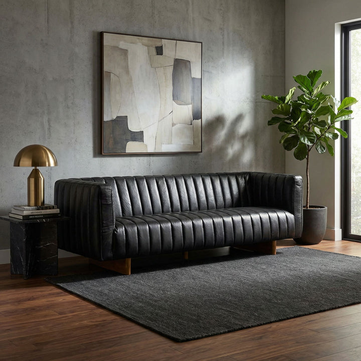 Noir - Khann Sofa, Ebony Black Leather - LEA-AS004BLL