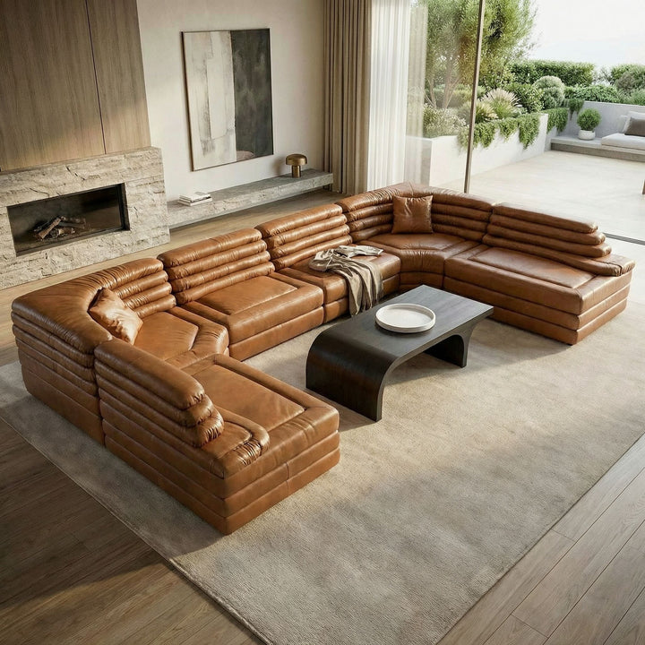 Noir - Bandera Sofa, Cl, Roche Tan Leather - LEA-AS015A-CLBR