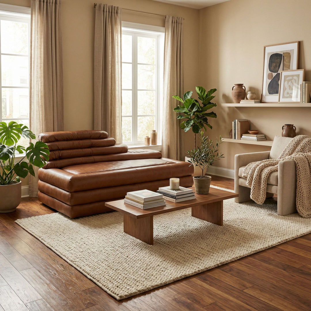 Noir - Bandera Sofa, Cr, Roche Tan Leather - LEA-AS015A-CRBR