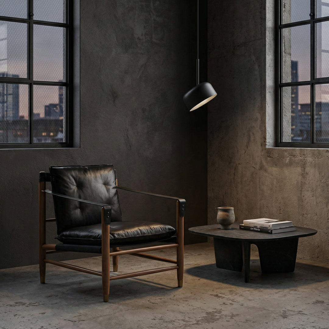 Noir - Luther Chair, Ebony Black Leather - LEA-C001BLL