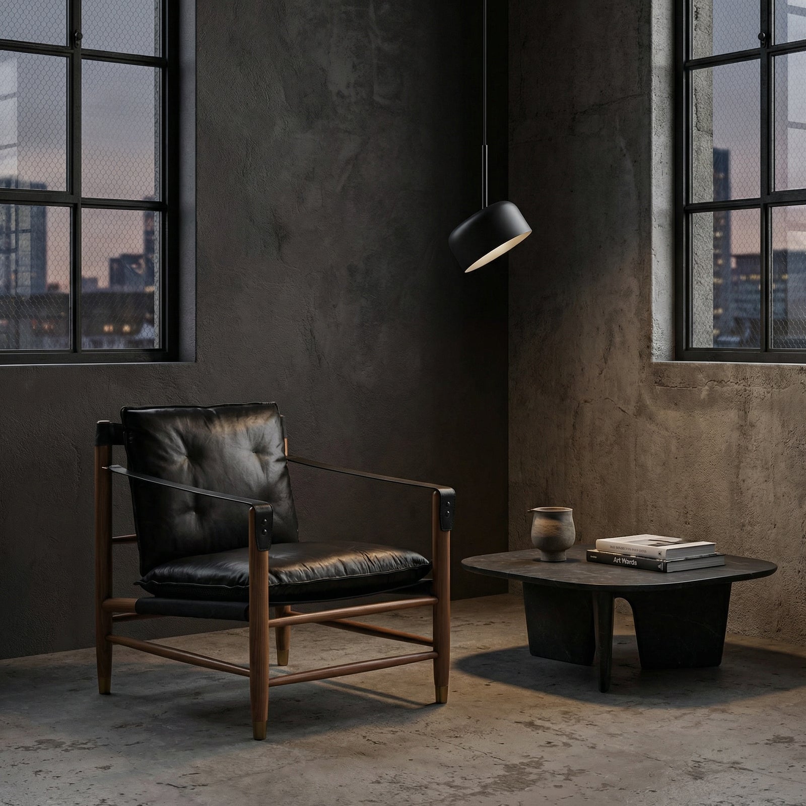 Noir - Luther Chair, Ebony Black Leather - LEA-C001BLL