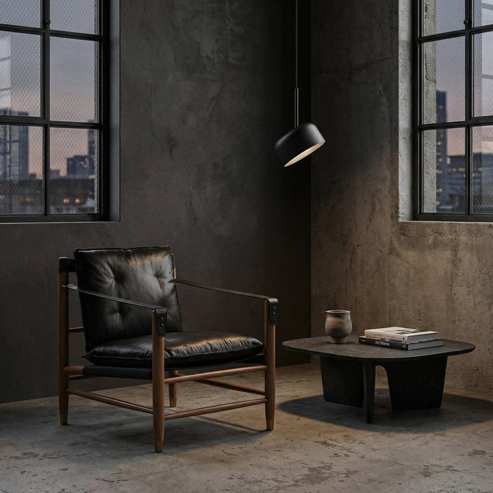 Noir - Luther Chair, Ebony Black Leather - LEA-C001BLL