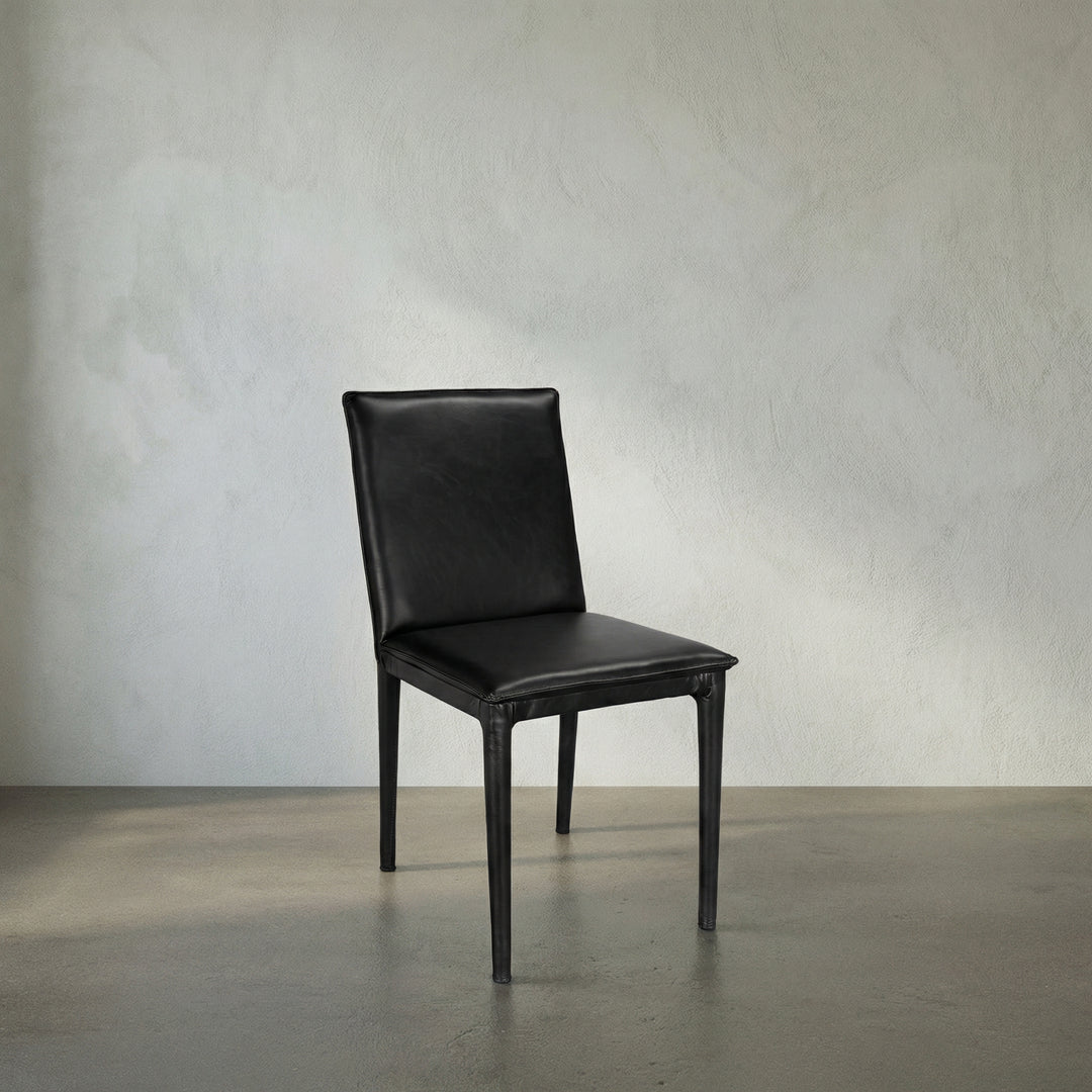 Noir - Newton Dining Chair, Ebony Black Leather - LEA-C004BLL