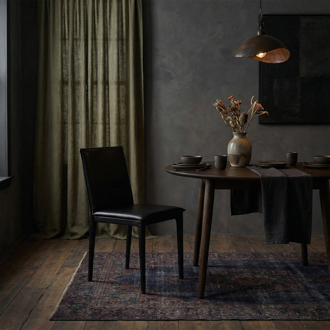Noir - Newton Dining Chair, Ebony Black Leather - LEA-C004BLL
