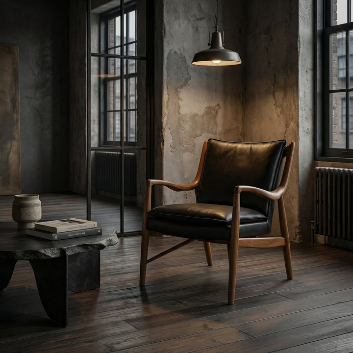 Noir - Weston Chair with Black Leather - LEA-C006BLL