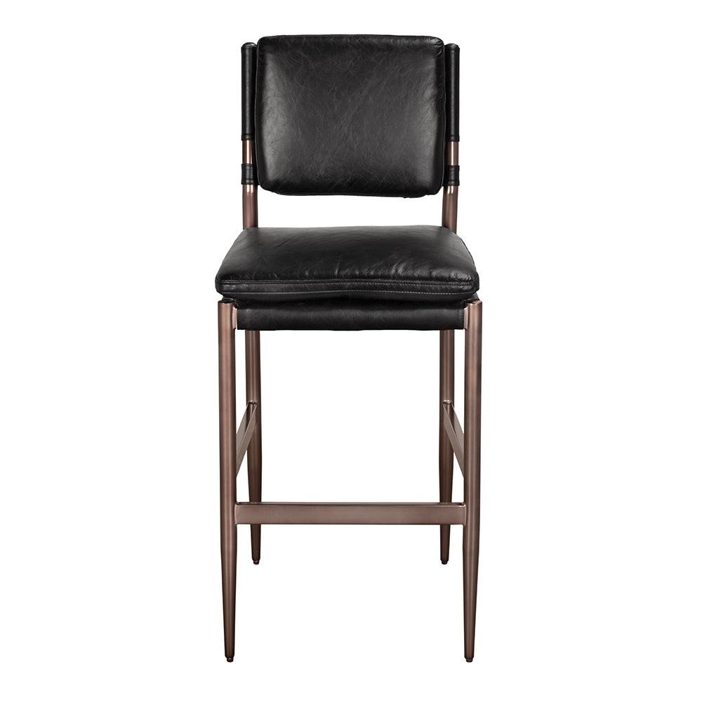 Noir - Wooster Bar Chair, Ebony Black Leather - LEA-C0115-BAR-BLK