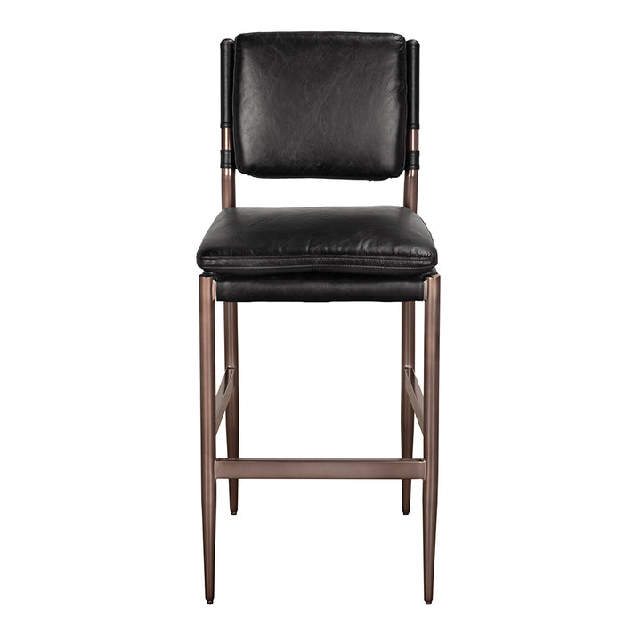 Noir - Wooster Bar Chair, Ebony Black Leather - LEA-C0115-BAR-BLK