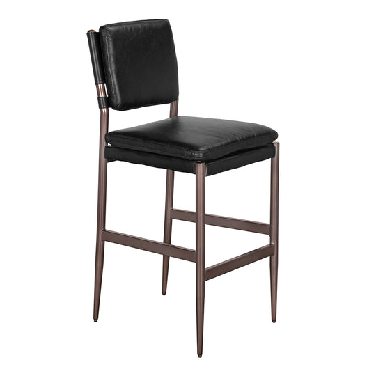 Noir - Wooster Bar Chair, Ebony Black Leather - LEA-C0115-BAR-BLK