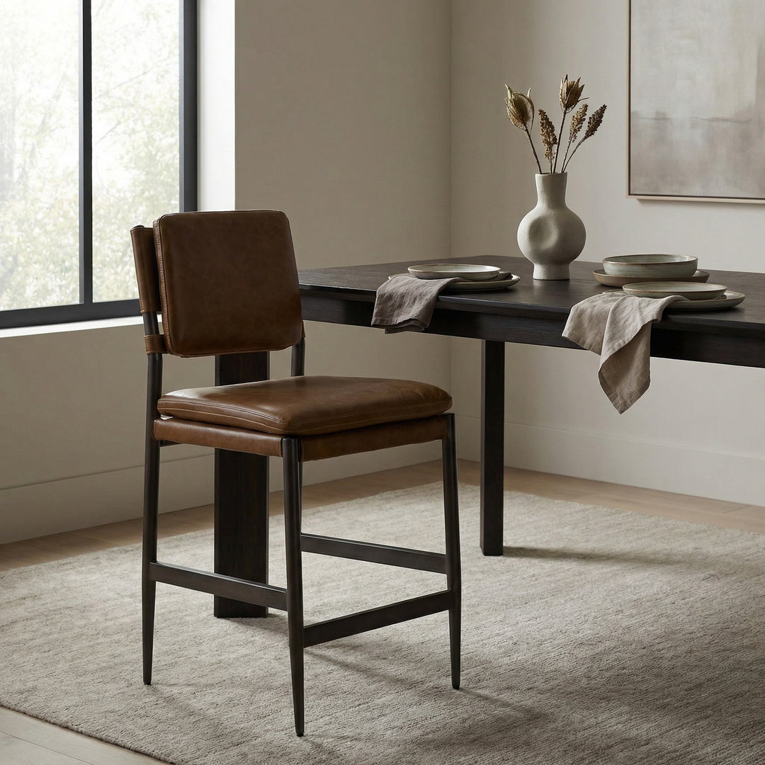 Noir Wooster Counter Chair - Cuba Brown Leather