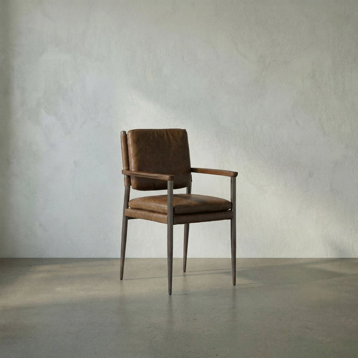 Noir Wooster Dining Chair with Arms - Cuba Brown Leather
