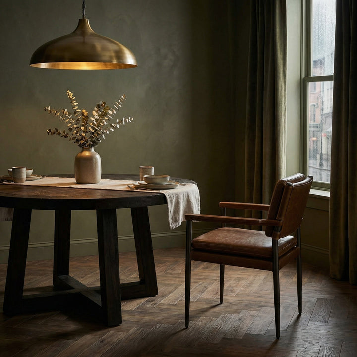 Noir Wooster Dining Chair with Arms - Cuba Brown Leather